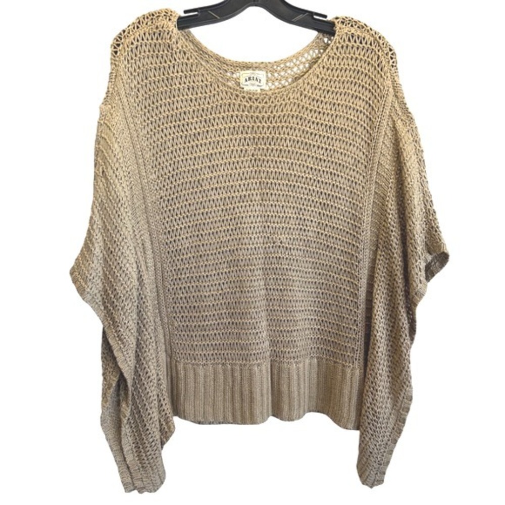 ARIAT Knit Poncho Sweater Beige Loose Weave Oversized Women's‎ S M